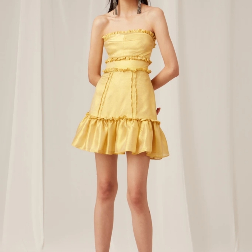 Keepsake Gold Caution Mini Dress NWT